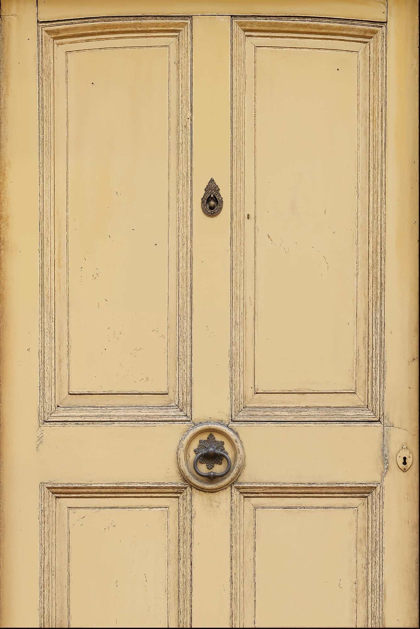 Goldenrod Door backdrop with vintage elegance and muted yellow tones.