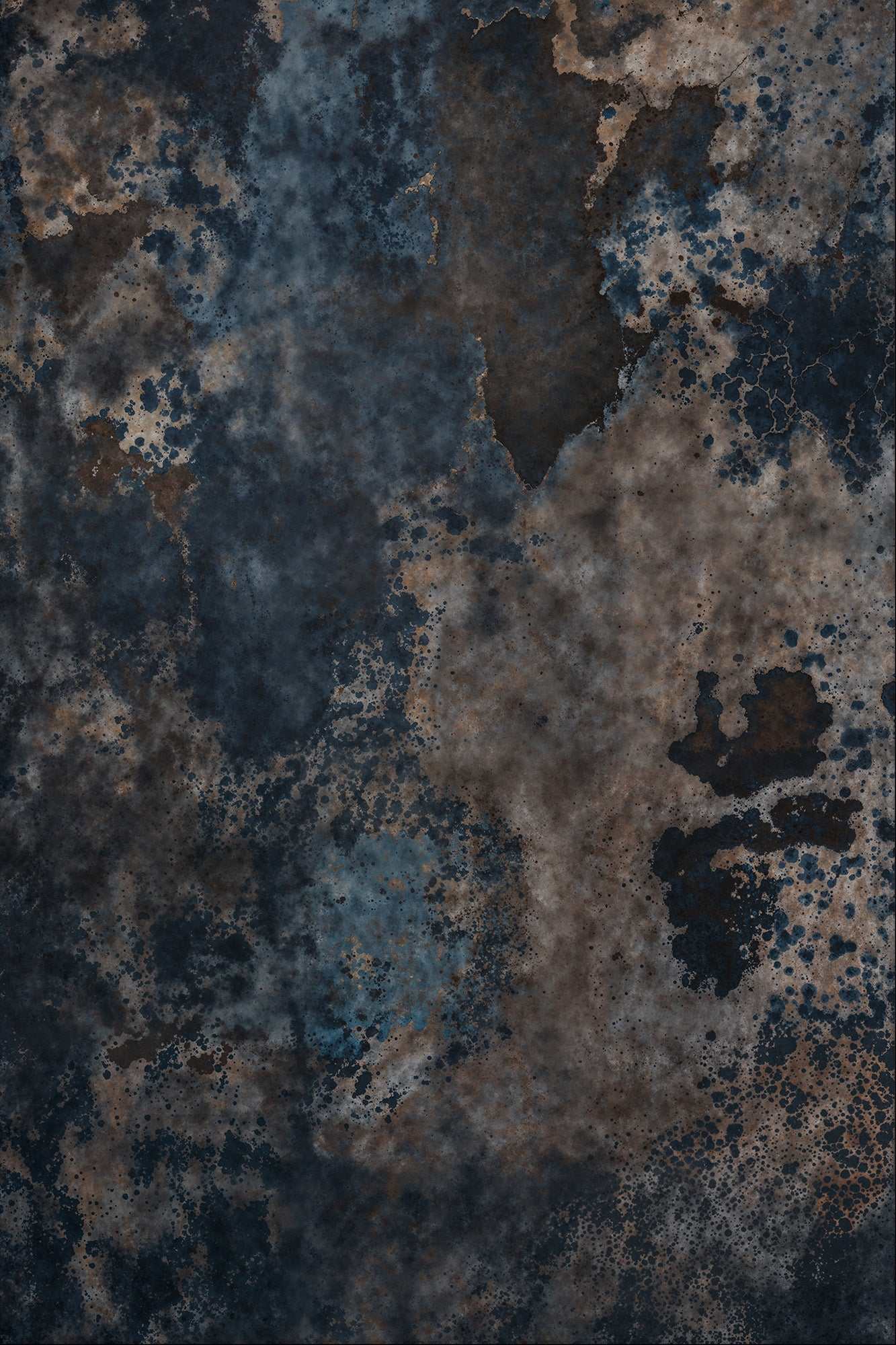 Intricate textured surface with hints of blue and rust, reminiscent of corroded metal, perfect for vintage and industrial aesthetics.