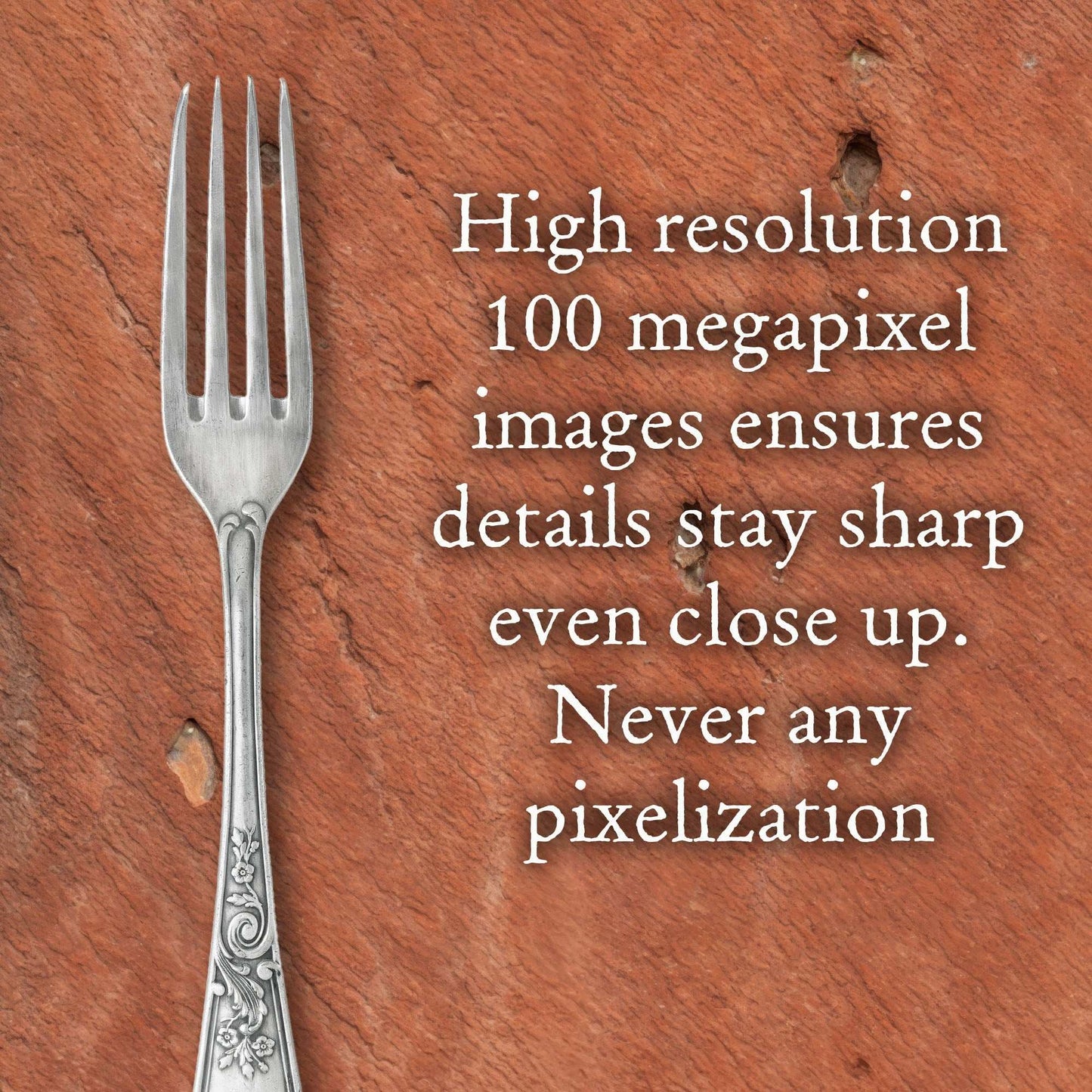 Terracotta-hued rustic ember background with high-resolution detail and vintage fork.