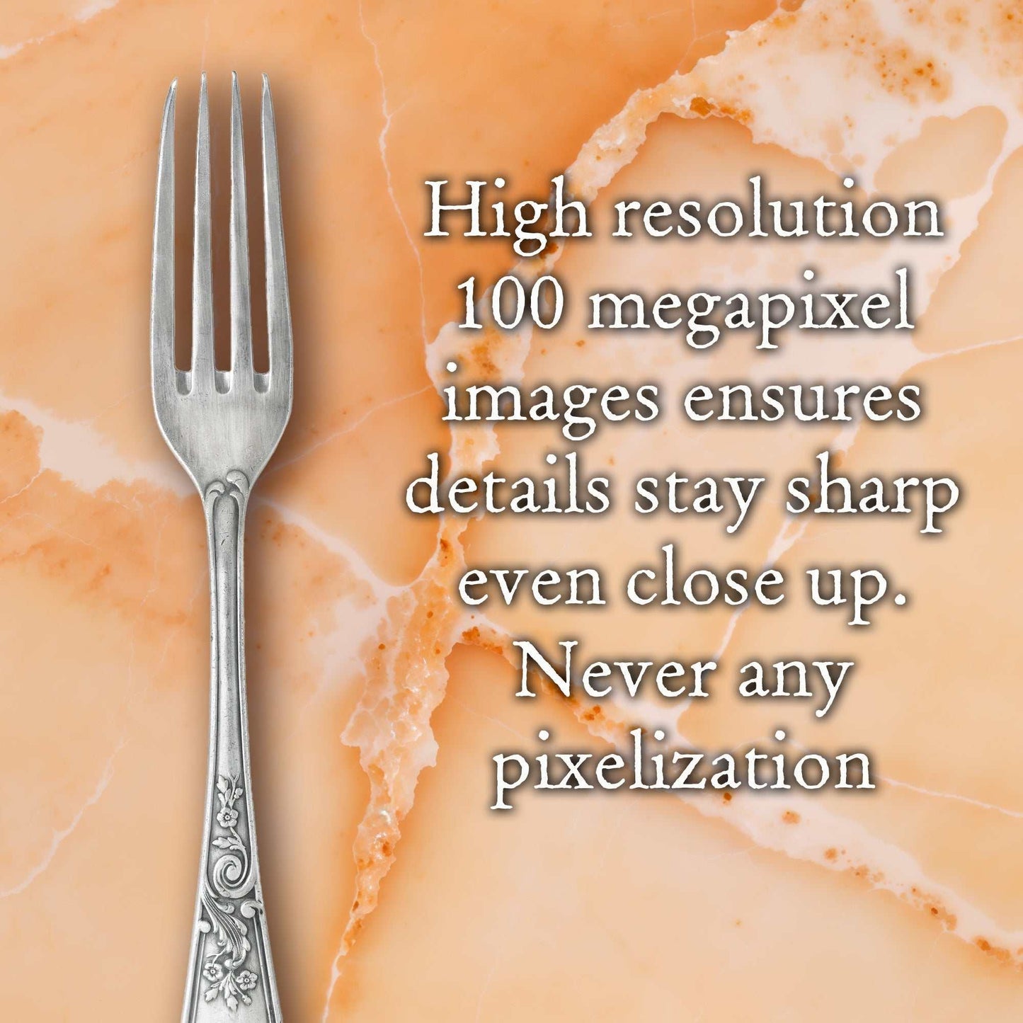 Orange and cream marbled backdrop with vintage fork, ideal for photography.