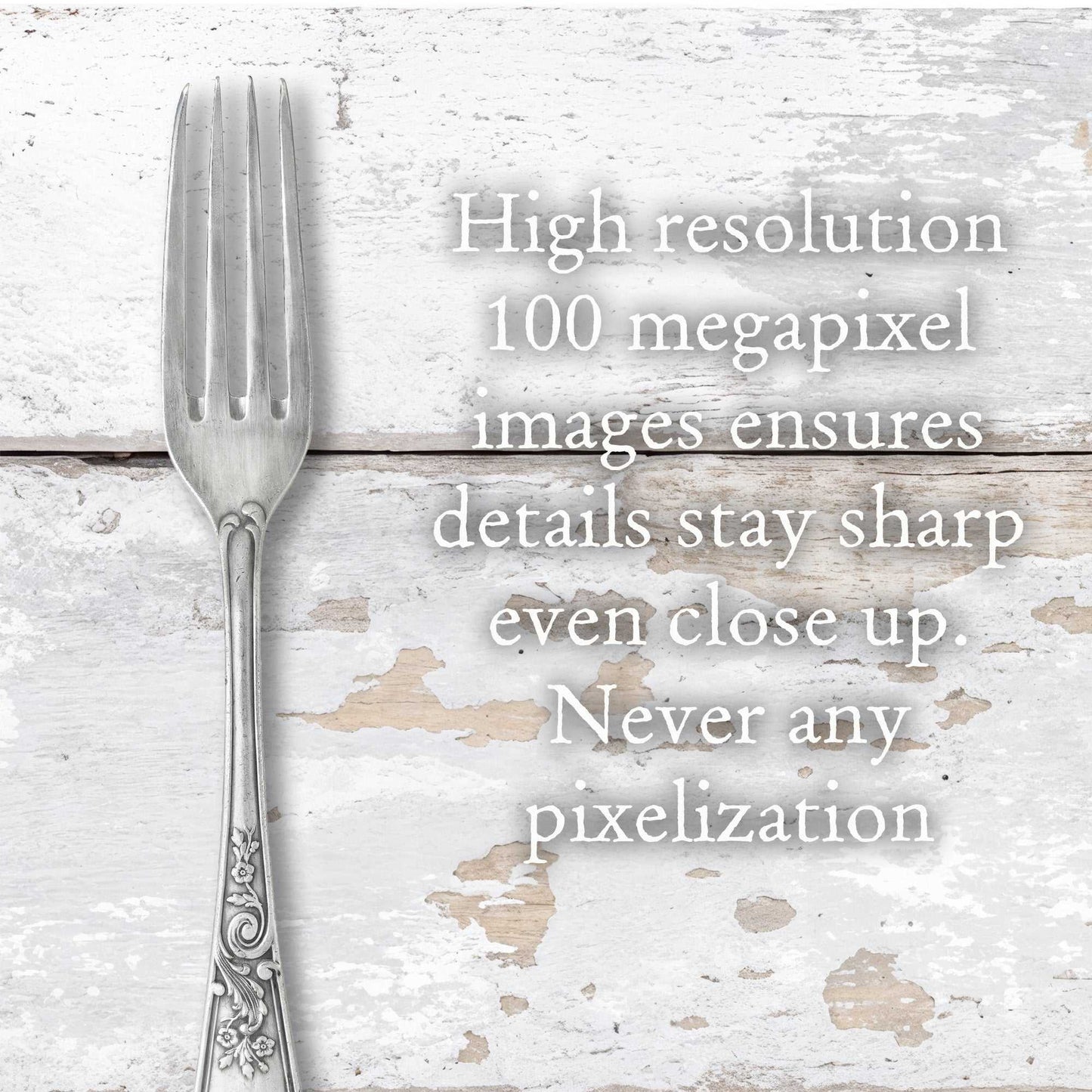 Antique white boards with distressed wood texture and vintage fork, ideal for rustic photography.