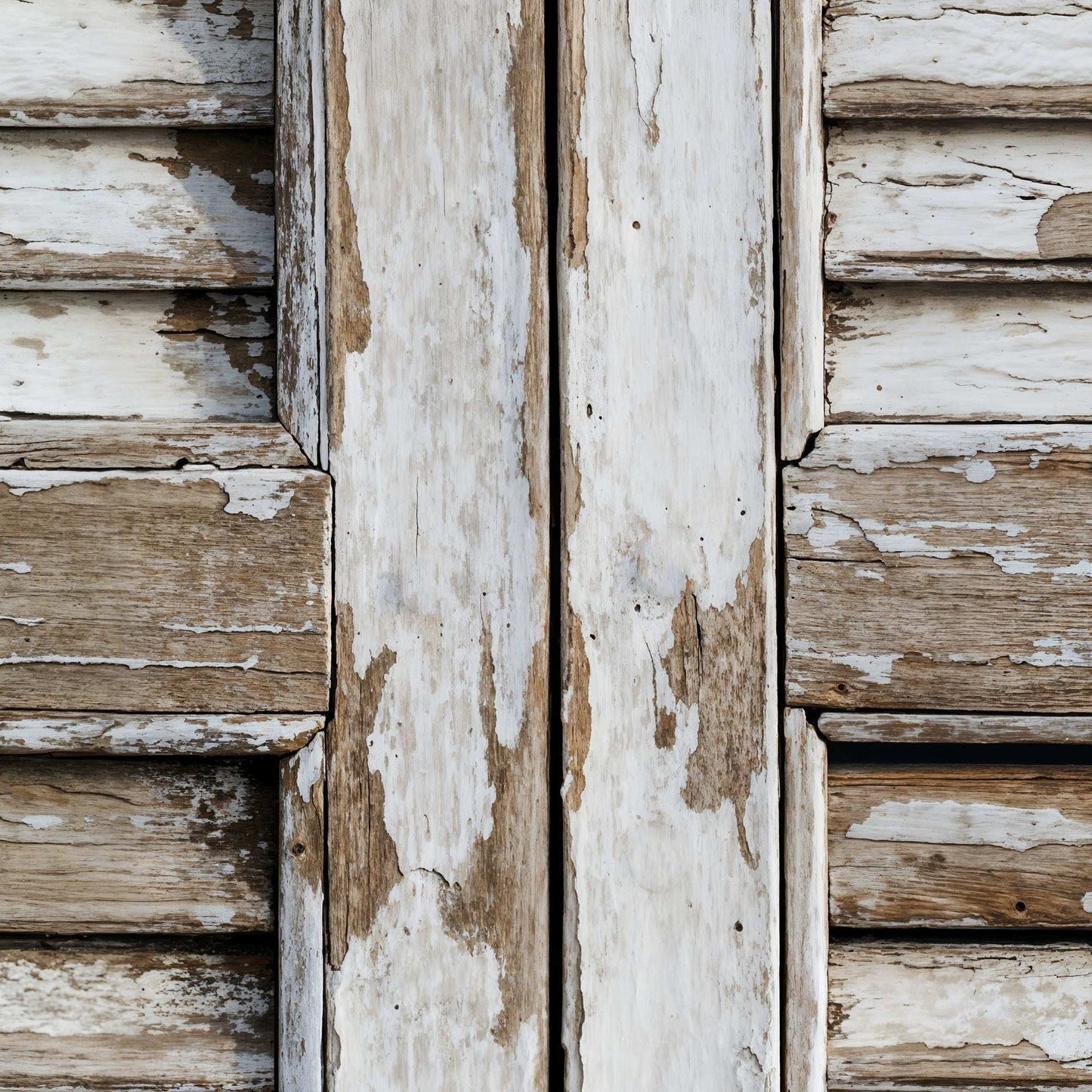 Distressed wood backdrop with peeling paint, capturing rustic vintage charm for photography.