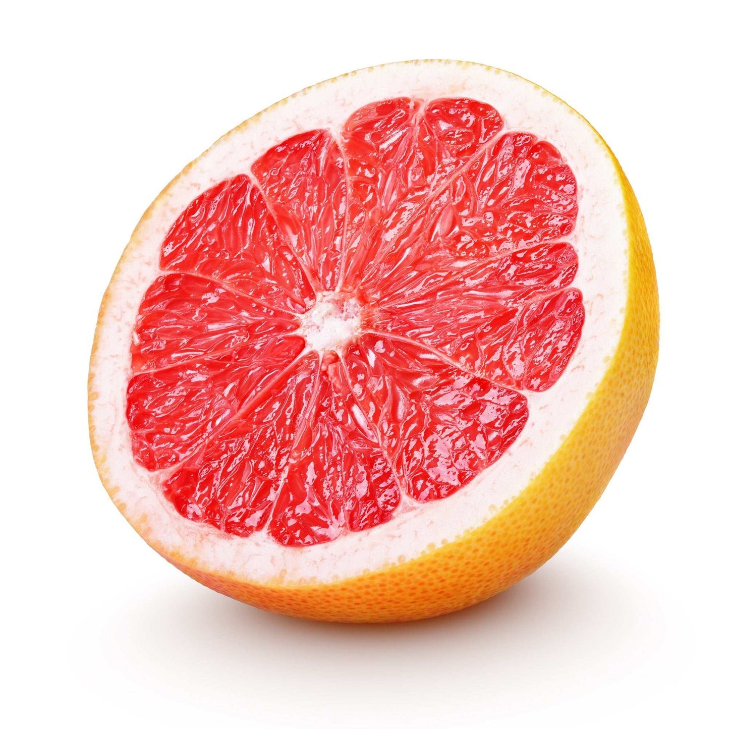 Sliced grapefruit on a pure white background.
