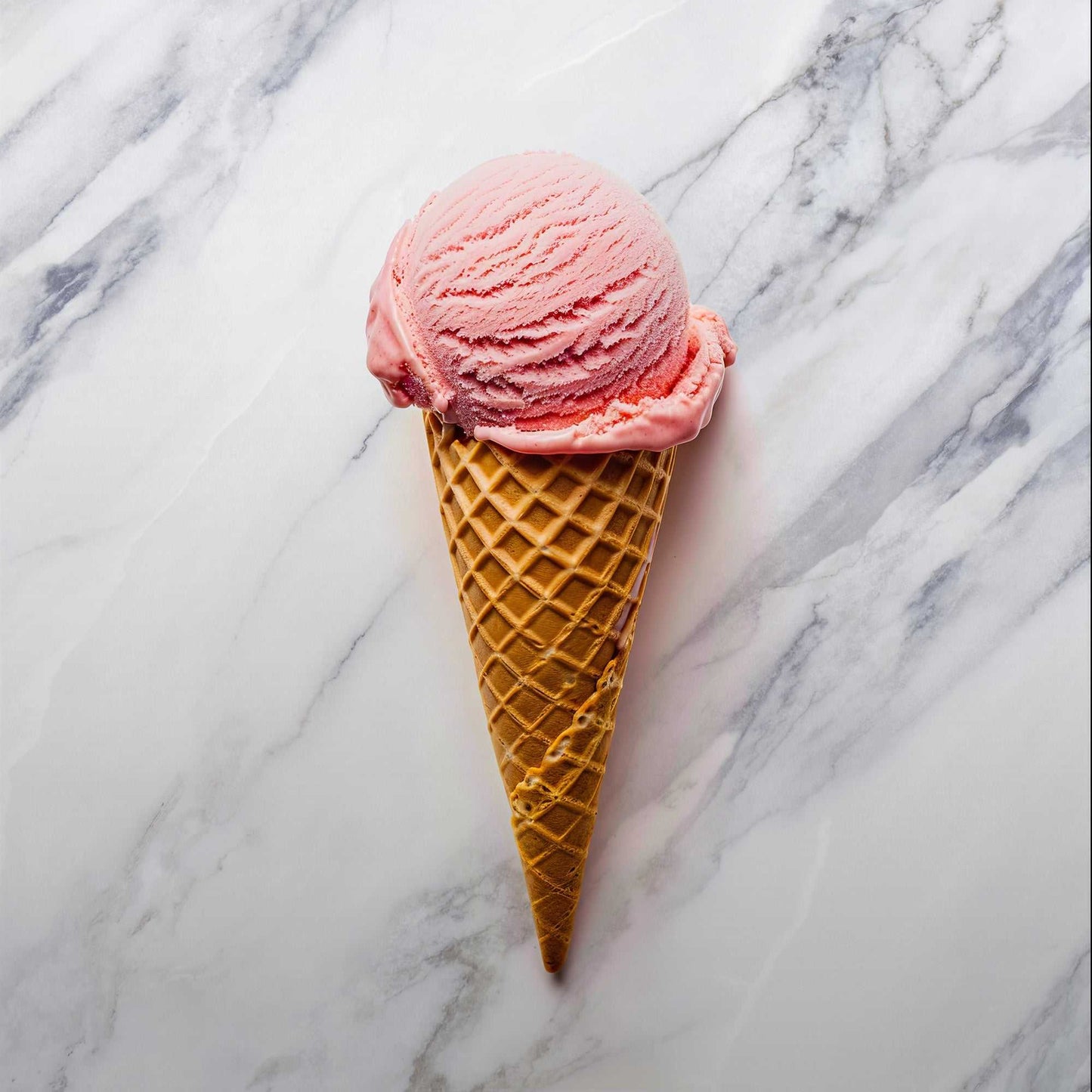 Italian Marble backdrop with pink ice cream cone showcasing luxury and elegance.