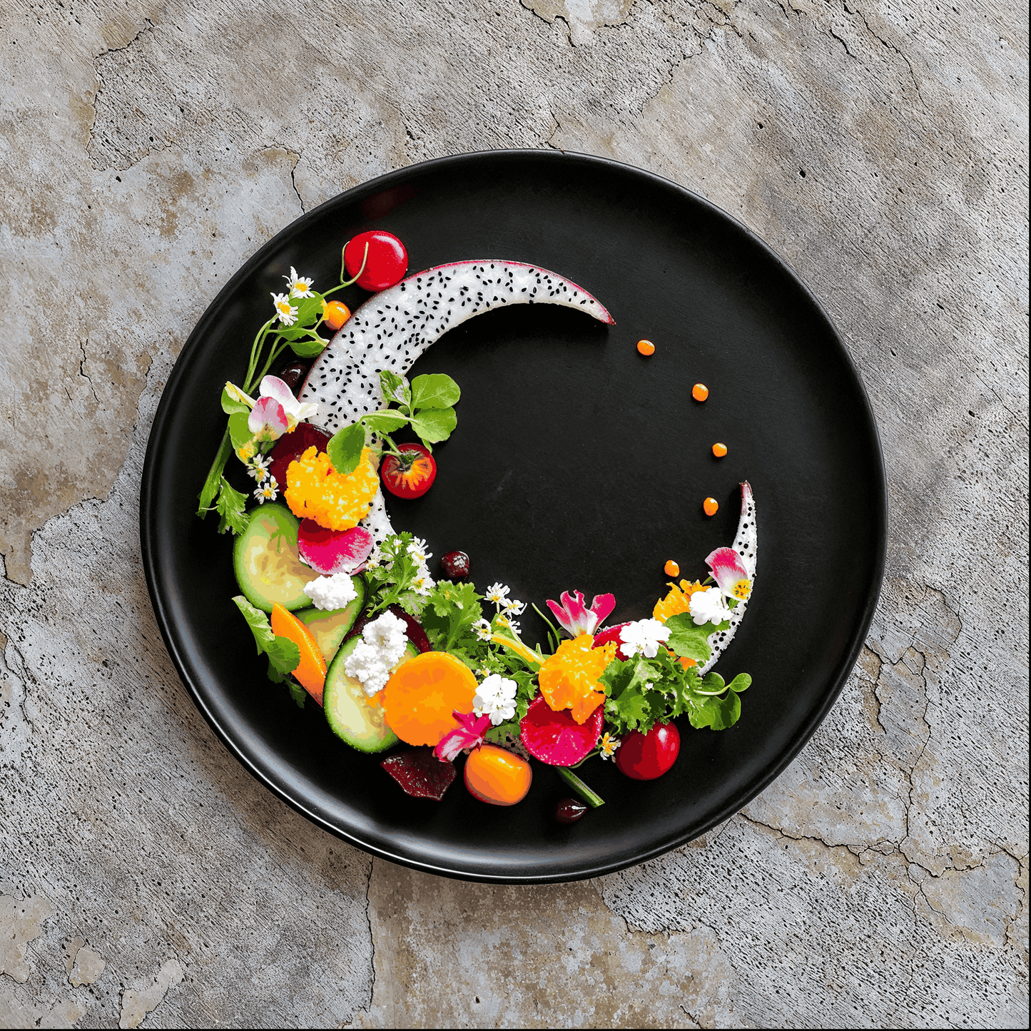 Worn Patina textured backdrop with a vibrant dish on a black plate, enhancing rustic and vintage photography appeal.